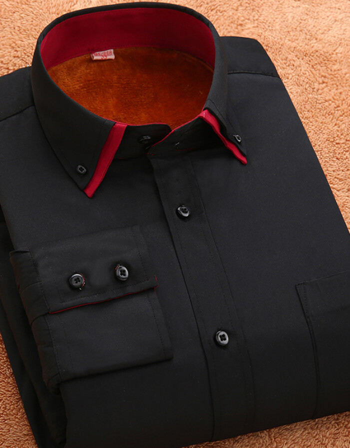 保羅保暖襯衫男加絨加厚保暖襯衣中老年男士長袖條紋襯衣 黑色 SL5602 41